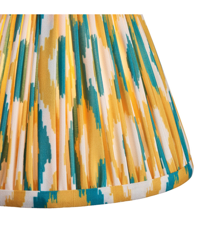 Burley Rechargeable Brushed Aged Brass Plate With Yellow Table Lamp with Jade Fabric Ikat Shade 16cm Integrated LED-8