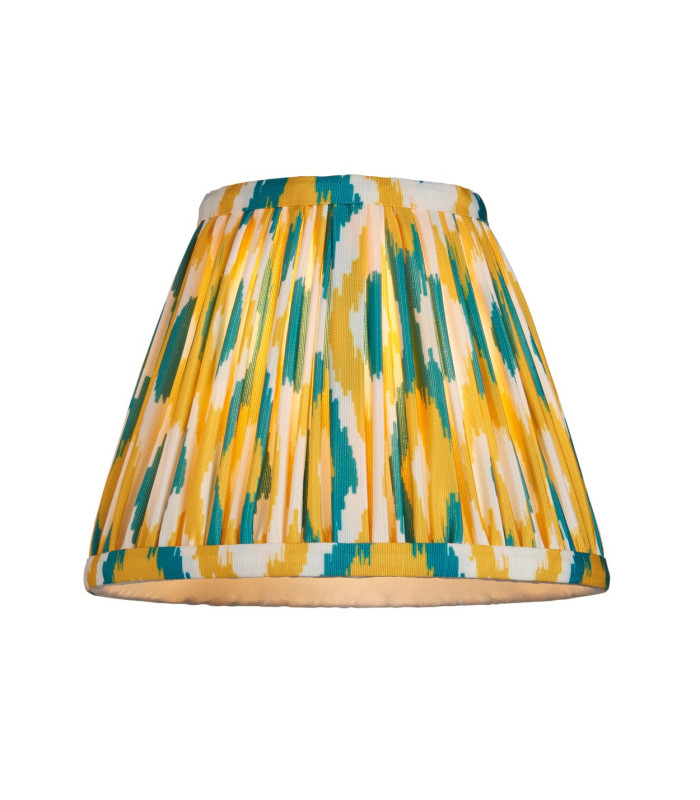 Burley Rechargeable Brushed Aged Brass Plate With Yellow Table Lamp with Jade Fabric Ikat Shade 16cm Integrated LED-9