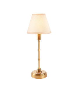 Burley Rechargeable Brushed Aged Brass Plate Table Lamp with Vintage White Fabric Ivy Shade 16cm Integrated LED-1
