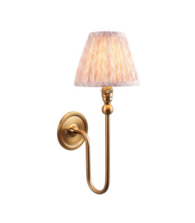 Santiago Brushed Aged Brass Plate Wall Light with Peachy Keen Fabric Leaf Shade 16cm B22-1