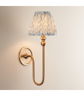 Santiago Brushed Aged Brass Plate Wall Light with Shell Bay Blue Fabric Leaf Shade 16cm B22-2