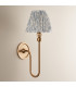 Santiago Brushed Aged Brass Plate Wall Light with Shell Bay Blue Fabric Leaf Shade 16cm B22-3