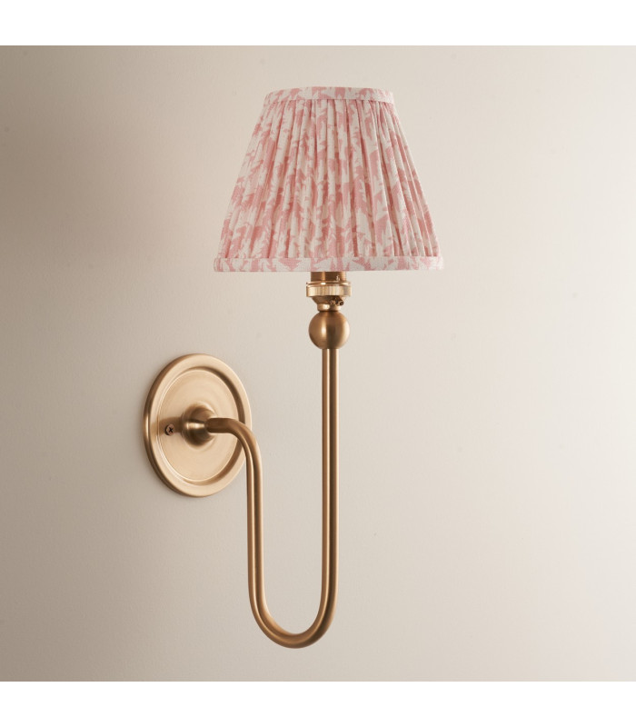 Santiago Brushed Aged Brass Plate Wall Light with Peachy Keen Fabric Leaf Shade 16cm B22-3