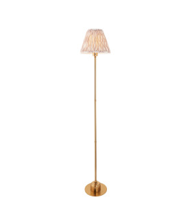 Burley Rechargeable Brushed Aged Brass Plate Floor Lamp with Neutral Print Fabric Ikat Shade 25cm Integrated LED-1