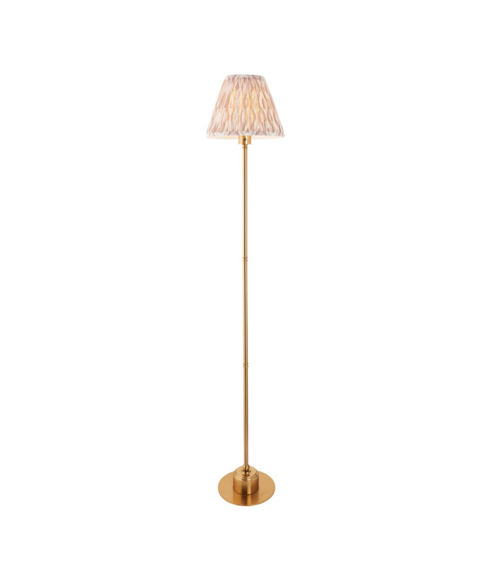 Burley Rechargeable Brushed Aged Brass Plate Floor Lamp with Neutral Print Fabric Ikat Shade 25cm Integrated LED-1