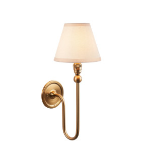 Santiago Brushed Aged Brass Plate Wall Light with Vintage White Fabric Ivy Shade 16cm B22-1
