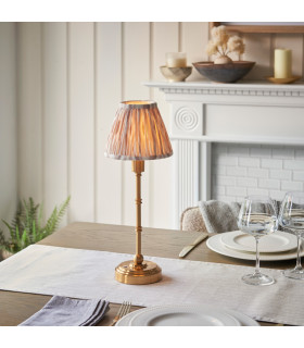Burley Rechargeable Brushed Aged Brass Plate Table Lamp with Neutral Print Fabric Ikat Shade 16cm Integrated LED-2