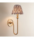 Santiago Brushed Aged Brass Plate Wall Light with Pearl Grey Fabric Ikat Shade 16cm B22-2