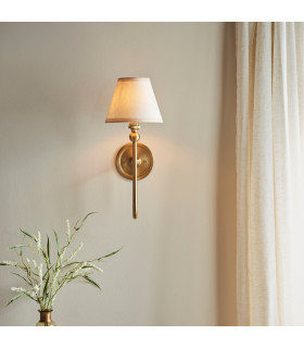 Santiago Brushed Aged Brass Plate Wall Light with Vintage White Fabric Ivy Shade 16cm B22-2