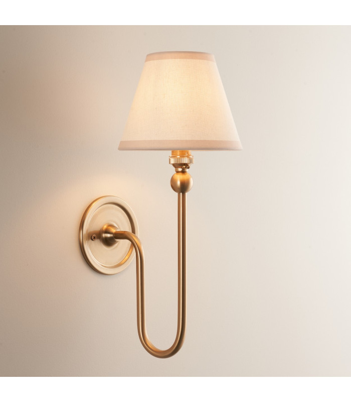 Santiago Brushed Aged Brass Plate Wall Light with Vintage White Fabric Ivy Shade 16cm B22-3
