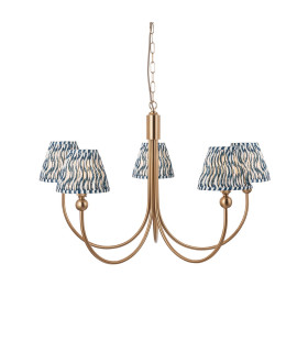 Santiago Brushed Aged Brass Plate Pendant Light with Marlin Blue Fabric Ripple Shade 16cm 5x B22-1