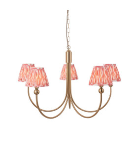 Santiago Brushed Aged Brass Plate Pendant Light with Coral Pink Fabric Ikat Shade 16cm 5x B22-1