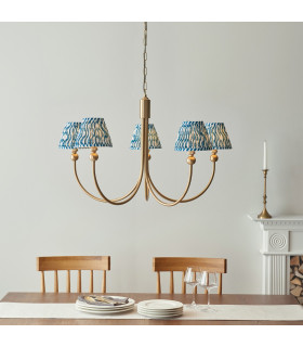 Santiago Brushed Aged Brass Plate Pendant Light with Marlin Blue Fabric Ripple Shade 16cm 5x B22-2