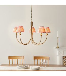 Santiago Brushed Aged Brass Plate Pendant Light with Coral Pink Fabric Ikat Shade 16cm 5x B22-2