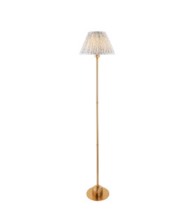 Burley Rechargeable Brushed Aged Brass Plate Floor Lamp with Shell Bay Blue Fabric Leaf Shade 30cm Integrated LED-1