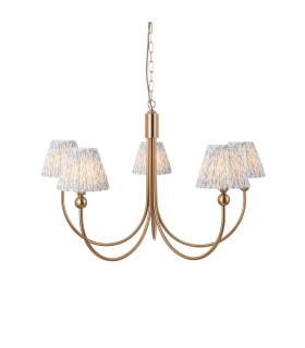 Santiago Brushed Aged Brass Plate Pendant Light with Shell Bay Blue Fabric Leaf Shade 16cm 5x B22-1