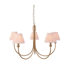 Santiago Brushed Aged Brass Plate Pendant Light with Peachy Keen Fabric Leaf Shade 16cm 5x B22-1