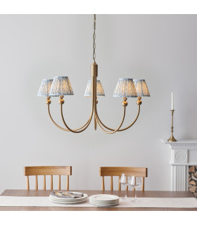 Santiago Brushed Aged Brass Plate Pendant Light with Shell Bay Blue Fabric Leaf Shade 16cm 5x B22-2