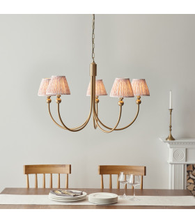 Santiago Brushed Aged Brass Plate Pendant Light with Peachy Keen Fabric Leaf Shade 16cm 5x B22-2