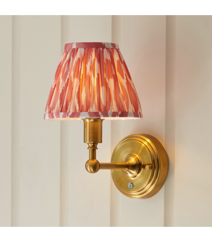 Burley Rechargeable Brushed Aged Brass Plate Wall Light with Coral Pink Fabric Ikat Shade 16cm Integrated LED-4