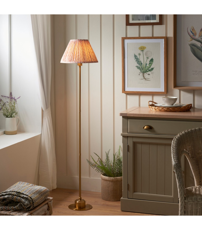 Burley Rechargeable Brushed Aged Brass Plate Floor Lamp with Peachy Keen Fabric Leaf Shade 30cm Integrated LED-2