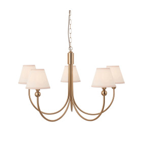 Santiago Brushed Aged Brass Plate Pendant Light with Vintage White Fabric Ivy Shade 16cm 5x B22-1