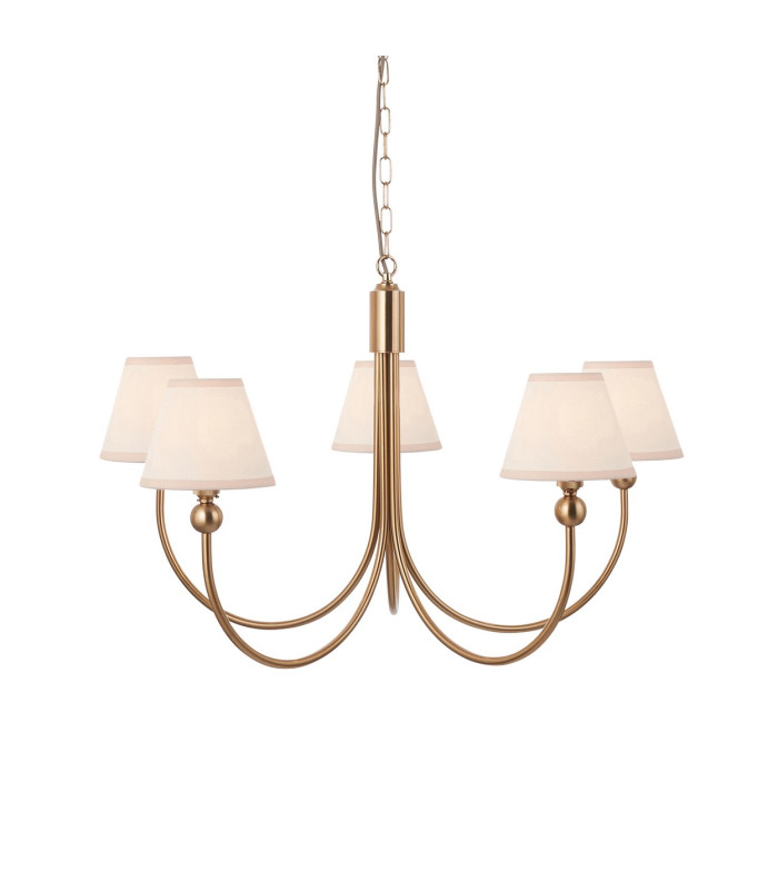 Santiago Brushed Aged Brass Plate Pendant Light with Vintage White Fabric Ivy Shade 16cm 5x B22-1