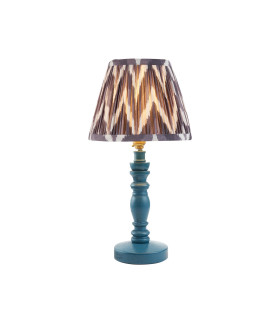 Bibury Satin Marlin Blue Paint Table Lamp with Pearl Grey Fabric Zigzag Shade 20cm B22-1