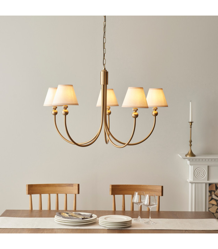 Santiago Brushed Aged Brass Plate Pendant Light with Vintage White Fabric Ivy Shade 16cm 5x B22-2