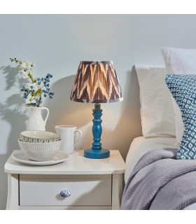 Bibury Satin Marlin Blue Paint Table Lamp with Pearl Grey Fabric Zigzag Shade 20cm B22-2