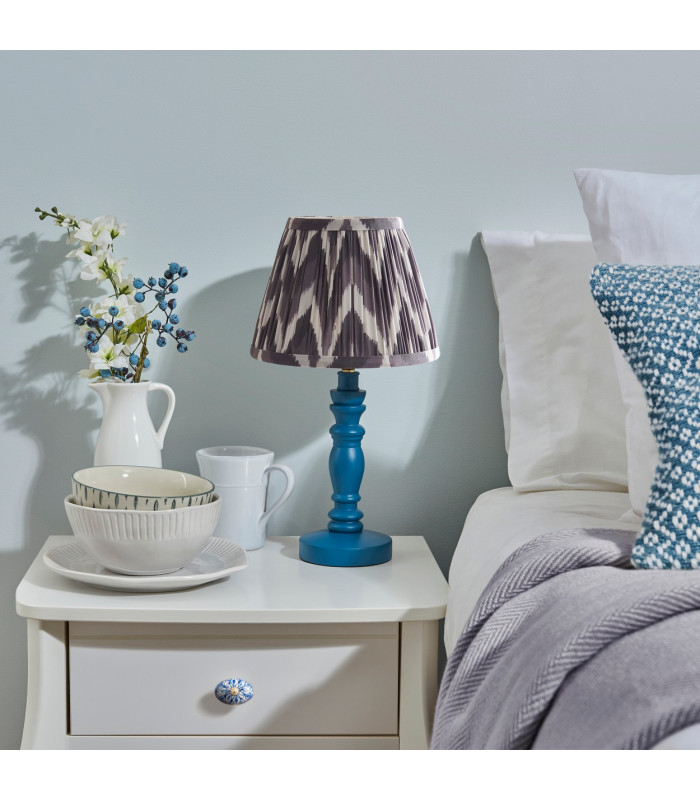 Bibury Satin Marlin Blue Paint Table Lamp with Pearl Grey Fabric Zigzag Shade 20cm B22-3