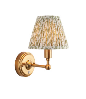 Burley Rechargeable Brushed Aged Brass Plate Wall Light with Herb Garden Green Fabric Leaf Shade 16cm Integrated LED-1