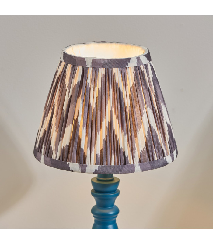 Bibury Satin Marlin Blue Paint Table Lamp with Pearl Grey Fabric Zigzag Shade 20cm B22-4
