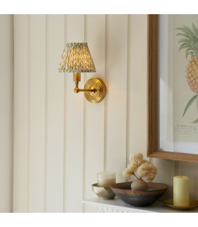 Burley Rechargeable Brushed Aged Brass Plate Wall Light with Herb Garden Green Fabric Leaf Shade 16cm Integrated LED-2