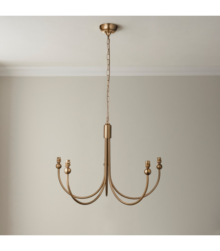 Santiago Brushed Aged Brass Plate Pendant Light with Vintage White Fabric Ivy Shade 16cm 5x B22-6