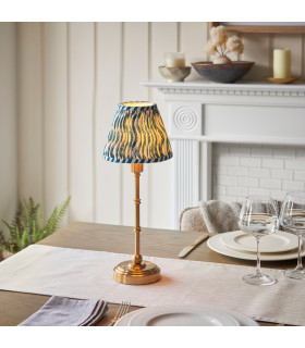 Burley Rechargeable Brushed Aged Brass Plate Table Lamp with Marlin Blue Fabric Ripple Shade 16cm Integrated LED-2