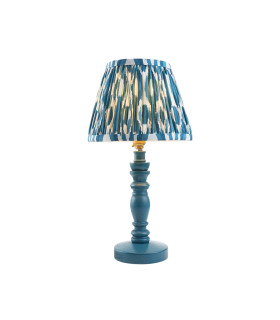 Bibury Satin Marlin Blue Paint Table Lamp with Marlin Blue Fabric Ikat Shade 20cm B22-1