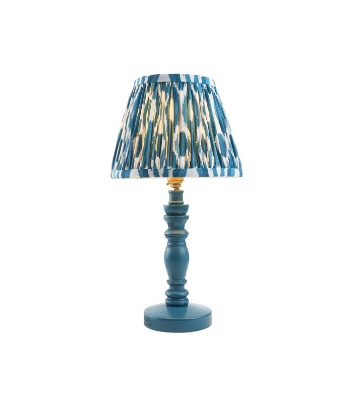 Bibury Satin Marlin Blue Paint Table Lamp with Marlin Blue Fabric Ikat Shade 20cm B22-1