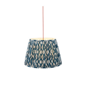 Eltham Brushed Aged Brass Red Flex Pendant Light with Marlin Blue Fabric Ikat Shade 40cm B22-1