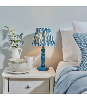 Bibury Satin Marlin Blue Paint Table Lamp with Marlin Blue Fabric Ikat Shade 20cm B22-2