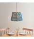 Eltham Brushed Aged Brass Red Flex Pendant Light with Marlin Blue Fabric Ikat Shade 40cm B22-2