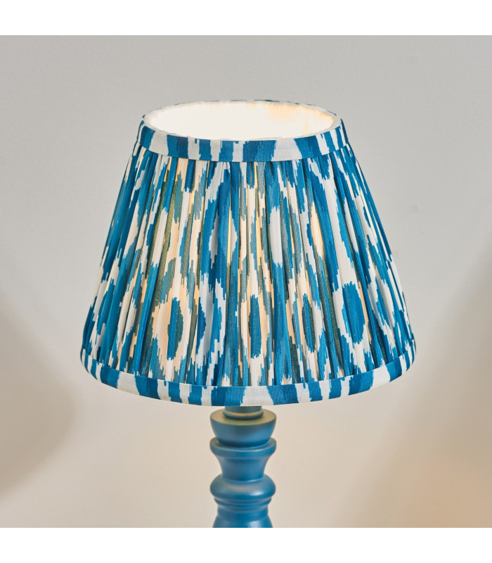 Bibury Satin Marlin Blue Paint Table Lamp with Marlin Blue Fabric Ikat Shade 20cm B22-4