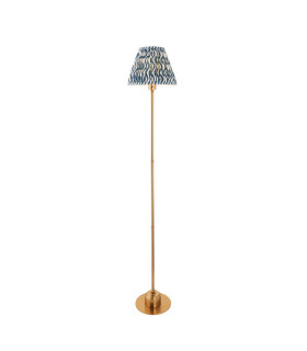 Burley Rechargeable Brushed Aged Brass Plate Floor Lamp with Marlin Blue Fabric Ripple Shade 25cm Integrated LED-1