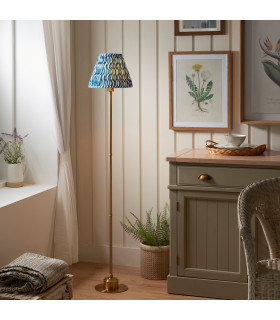 Burley Rechargeable Brushed Aged Brass Plate Floor Lamp with Marlin Blue Fabric Ripple Shade 25cm Integrated LED-2