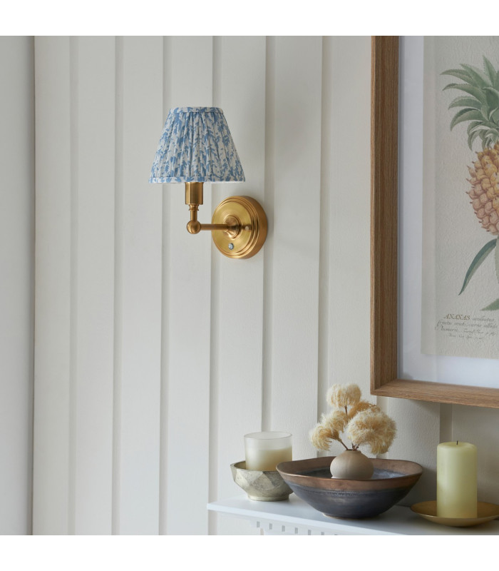 Burley Rechargeable Brushed Aged Brass Plate Wall Light with Shell Bay Blue Fabric Leaf Shade 16cm Integrated LED-3
