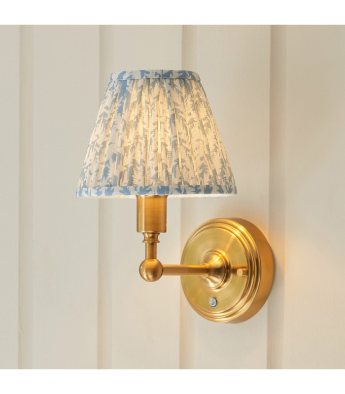 Burley Rechargeable Brushed Aged Brass Plate Wall Light with Shell Bay Blue Fabric Leaf Shade 16cm Integrated LED-4