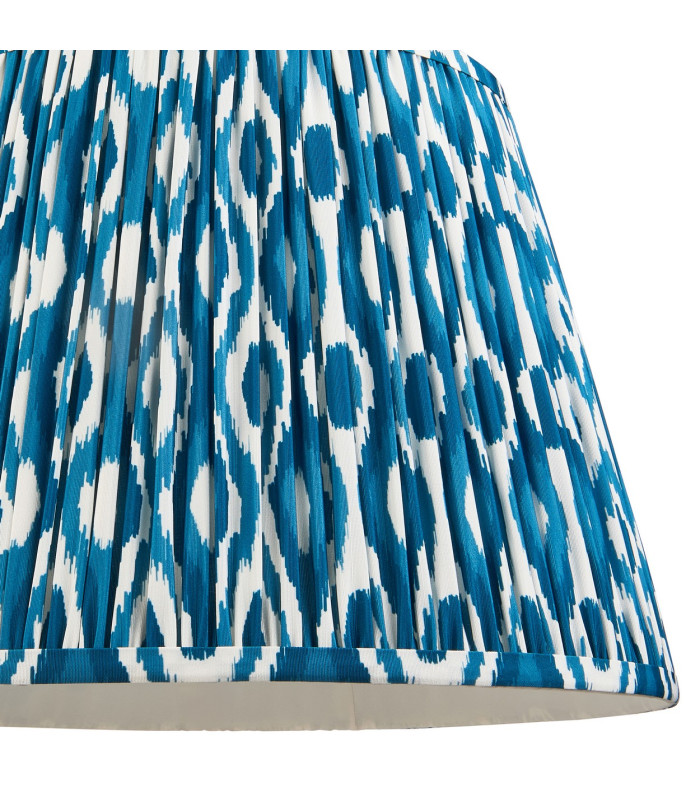 Eltham Brushed Aged Brass Red Flex Pendant Light with Marlin Blue Fabric Ikat Shade 40cm B22-7