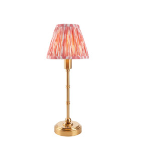 Burley Rechargeable Brushed Aged Brass Plate Table Lamp with Ikat Shade 16cm Integrated LED-1