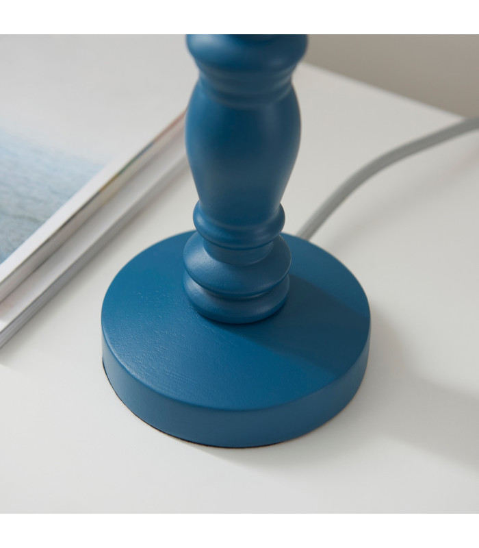 Bibury Satin Marlin Blue Paint Table Lamp with Marlin Blue Fabric Ikat Shade 20cm B22-7