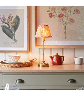 Burley Rechargeable Brushed Aged Brass Plate Table Lamp with Ikat Shade 16cm Integrated LED-2